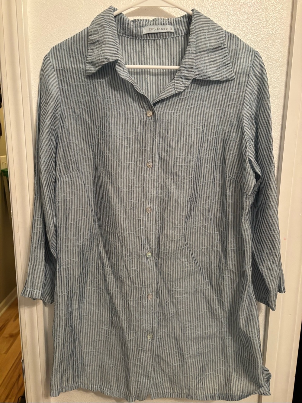 cut loose Light Blue and White Striped Button-Down Shirt